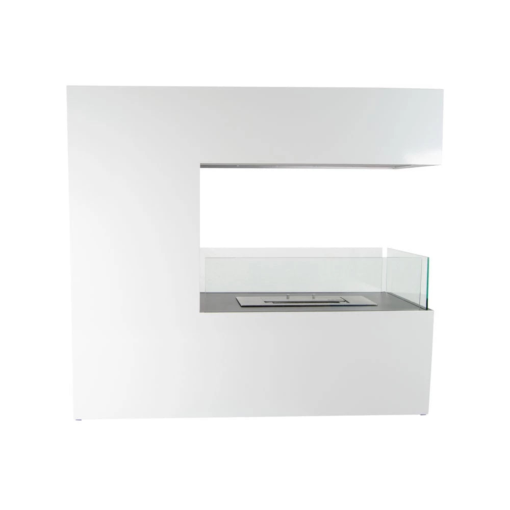Three-sided freestanding bio ethanol fireplace in white