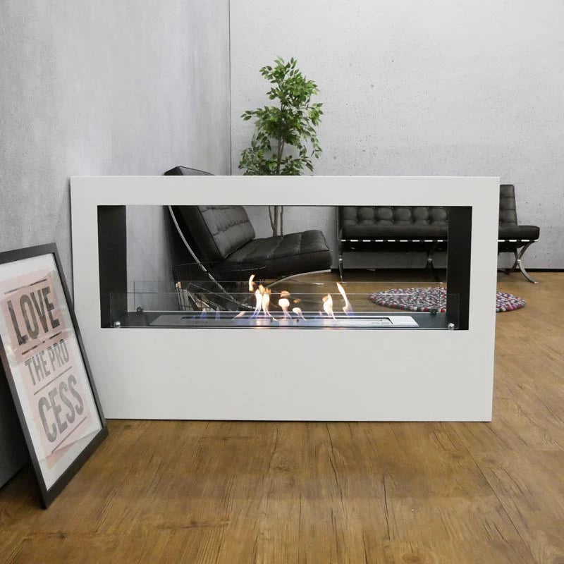 White freestanding bioethanol fireplace 120cm