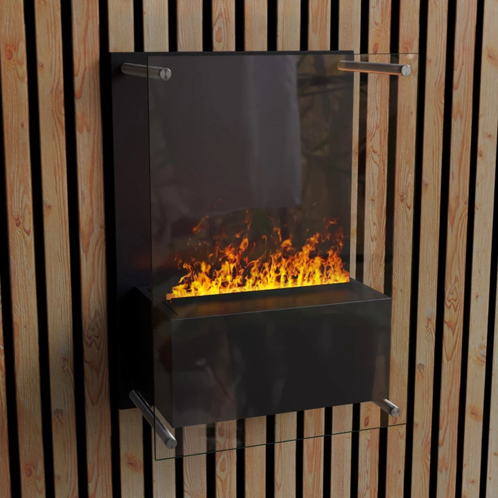 Yosemite Black Water Vapor Fireplace - Wall-Mounted Opti-myst Fireplace with Large Glass Front