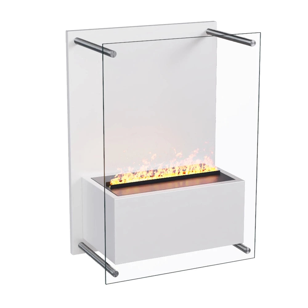 Yosemite White Water Vapour Fireplace - Wall-Mounted Opti-myst Fireplace with Large Glass Front