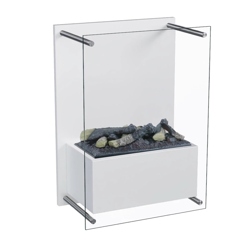 Yosemite White Water Vapour Fireplace - Wall-Mounted Opti-myst Fireplace with Large Glass Front