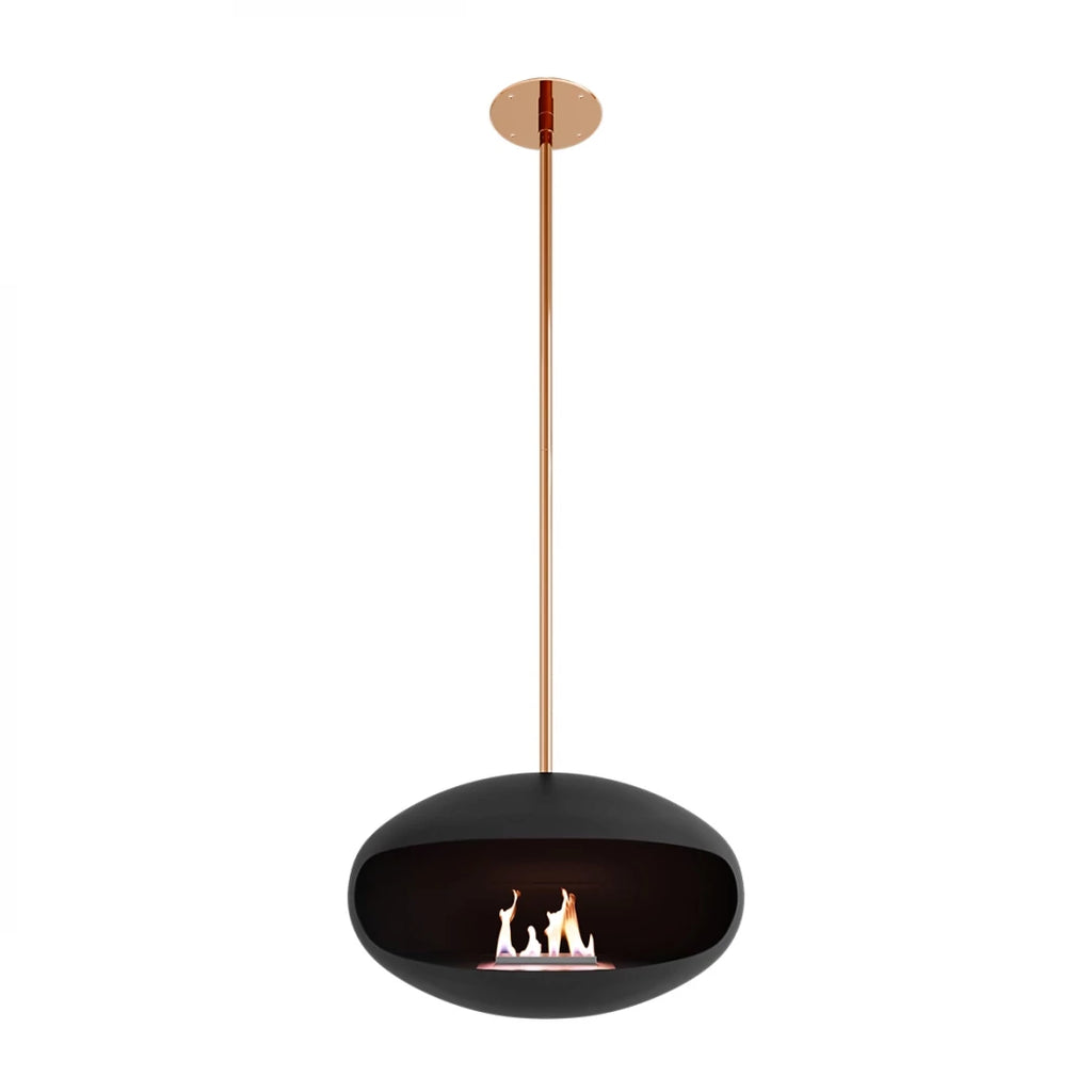 Aeris bioethanol fireplace in black with copper rod