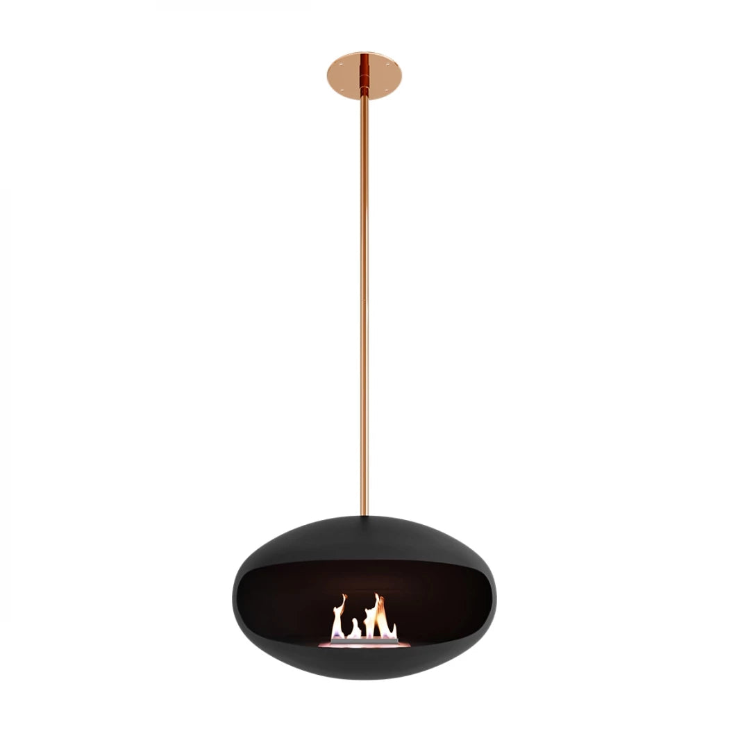 Aeris bioethanol fireplace in black with copper rod