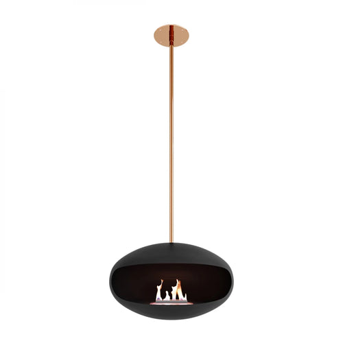 Aeris bioethanol fireplace in black with copper rod