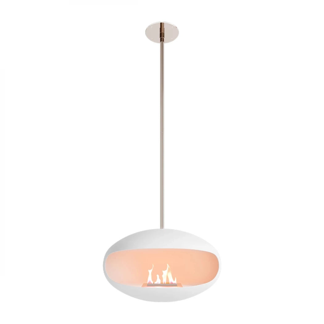 Aeris bioethanol fireplace in white with steel rod