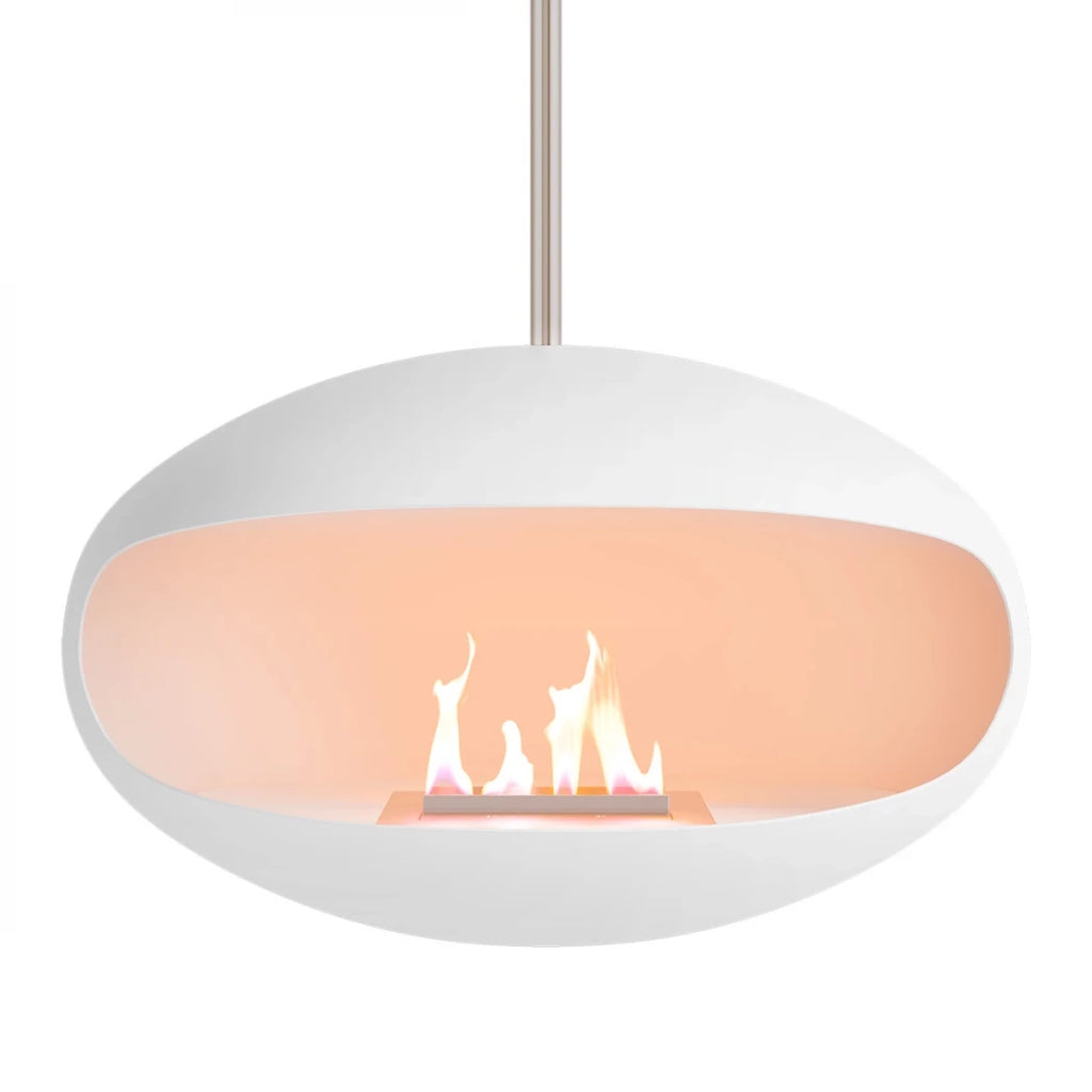 Aeris bioethanol fireplace in white with steel rod
