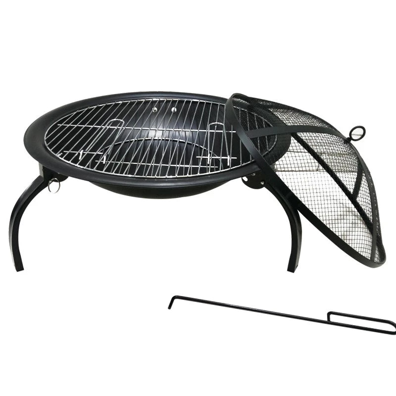 Fire pit with grate and mesh