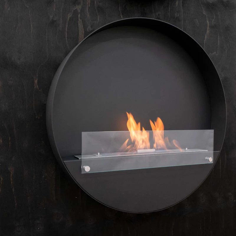 Round wall mounted bio fireplace