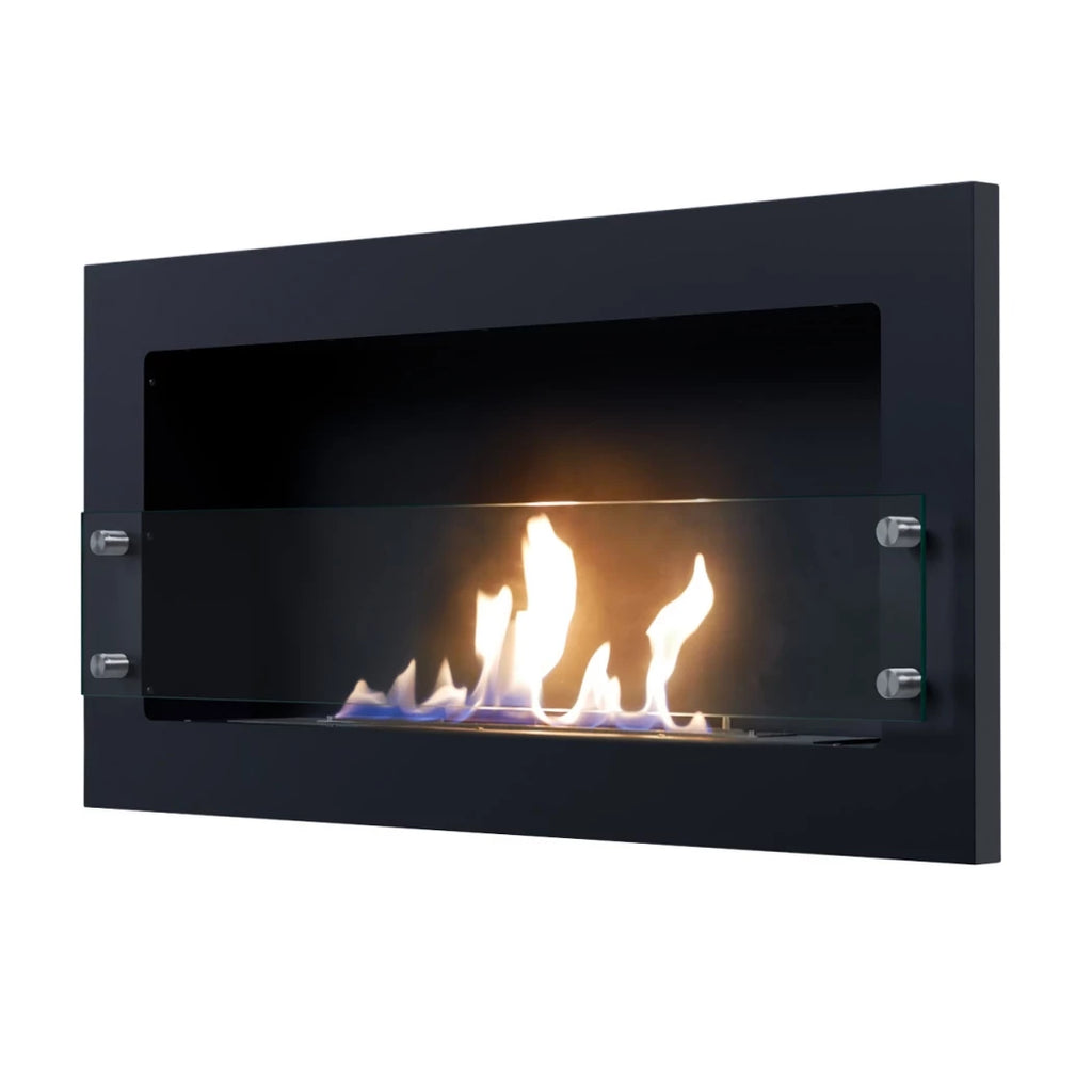 Texas biofire - Black wall mounted bioethanol fireplace with safety glass