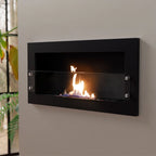 Texas biofire - Black wall mounted bioethanol fireplace with safety glass