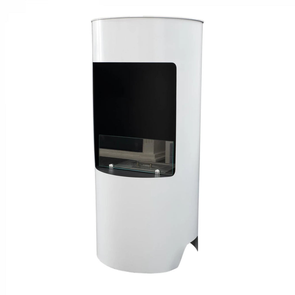 Montgomery White open free-standing bioethanol fireplace in wood stove design