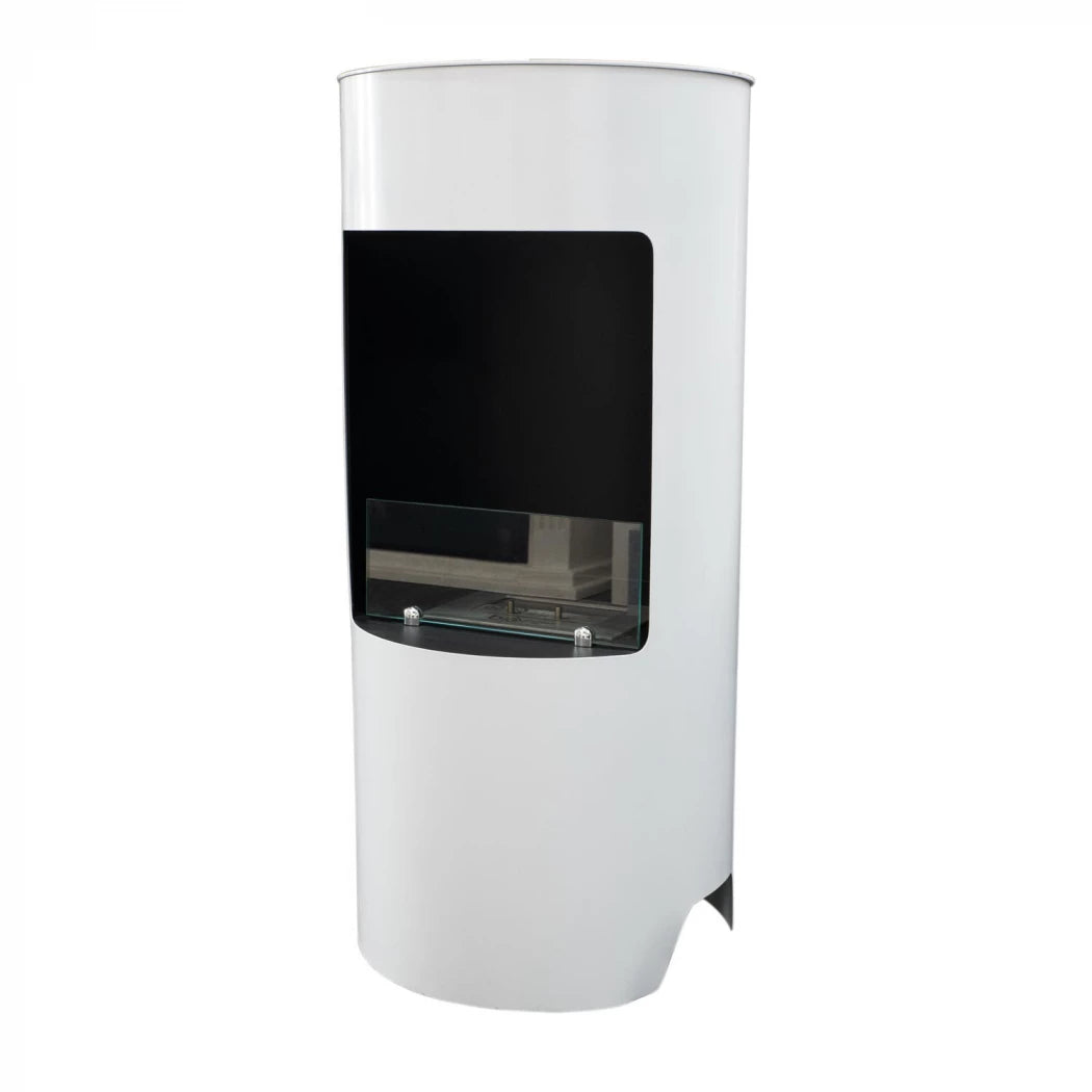Montgomery White open free-standing bioethanol fireplace in wood stove design