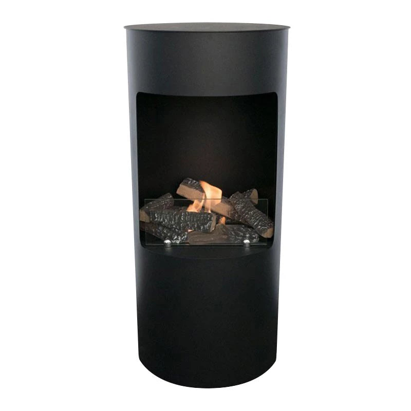 Montgomery Black open free-standing bioethanol fireplace in wood stove design