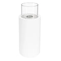 ScandiFlames Dualis bioethanol fireplace with a white fireplace body and a cylindrical safety glass