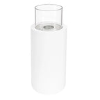 ScandiFlames Dualis bioethanol fireplace with a white fireplace body and a cylindrical safety glass