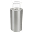 ScandiFlames Dualis bioethanol fireplace with a brushed steel fireplace body and a cylindrical safety glass
