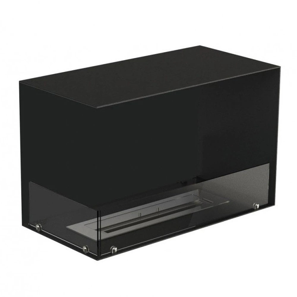 Foco Corner Left 800 - Modern left-sided corner bioethanol fireplace with sleek black design and tempered glass.