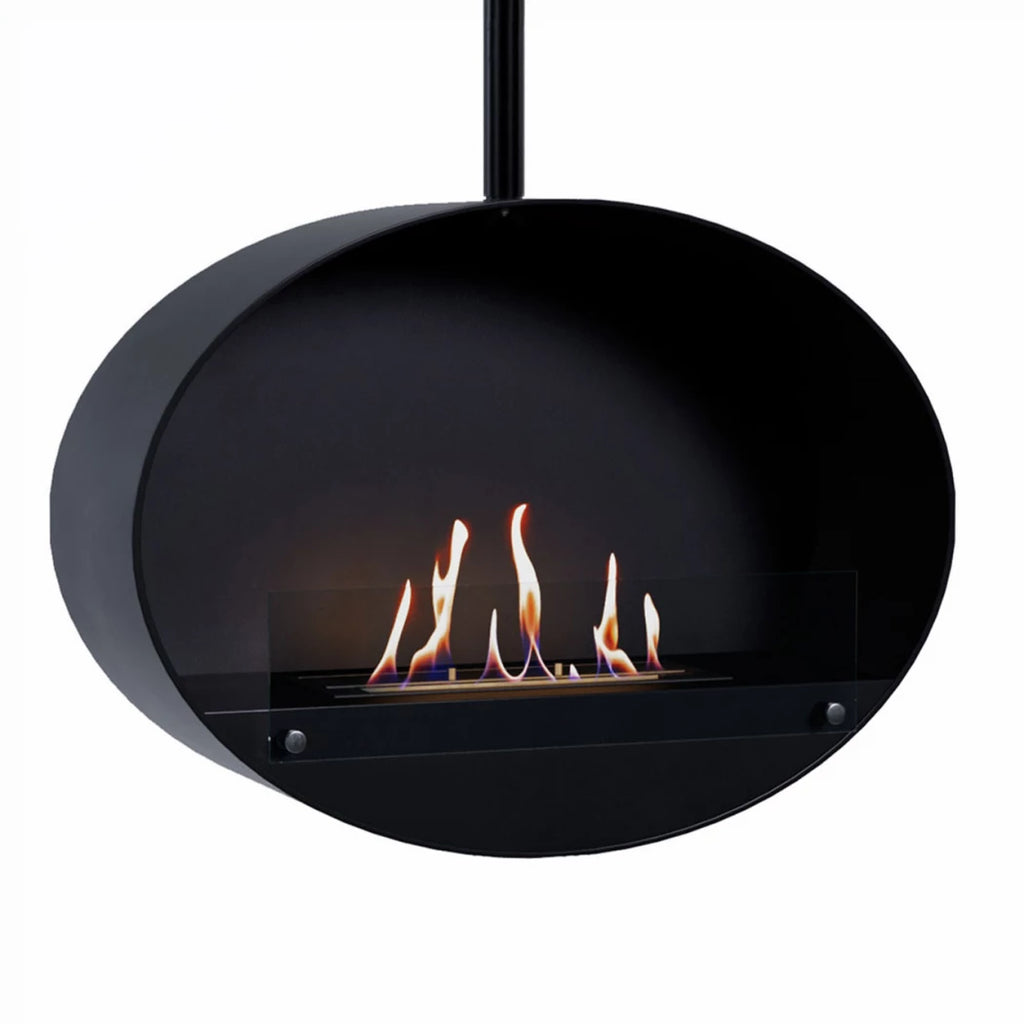 Halifax Black Oval Suspended Bioethanol Fireplace 80 cm