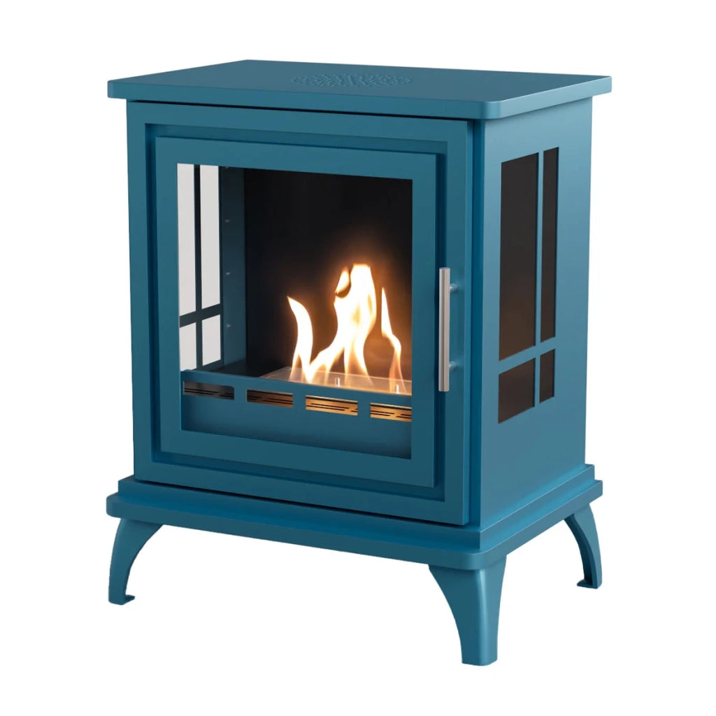 ScandiFlames Nashville – Freestanding bioethanol fireplace in wood burning stove design with blue finish