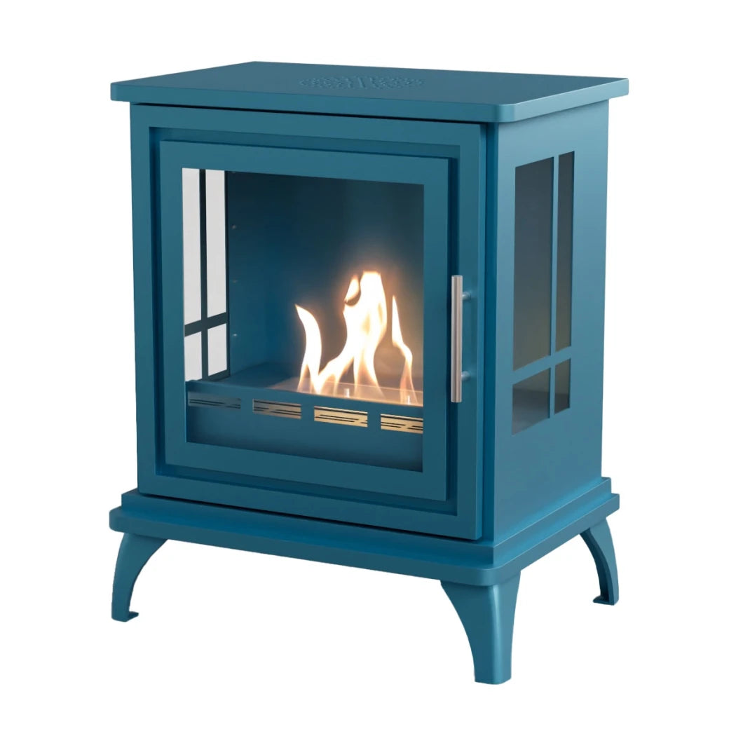 ScandiFlames Nashville – Freestanding bioethanol fireplace in wood burning stove design with blue finish