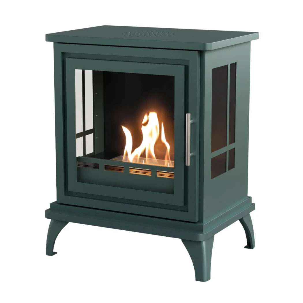 ScandiFlames Nashville – Freestanding bioethanol fireplace in wood burning stove design with black green finish
