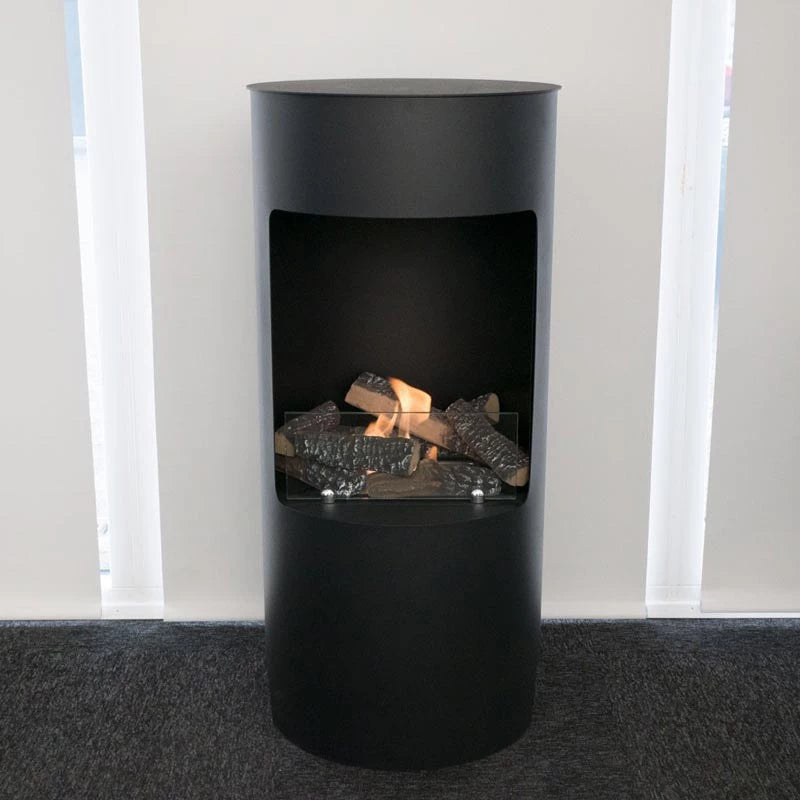Montgomery Black open free-standing bioethanol fireplace in wood stove design