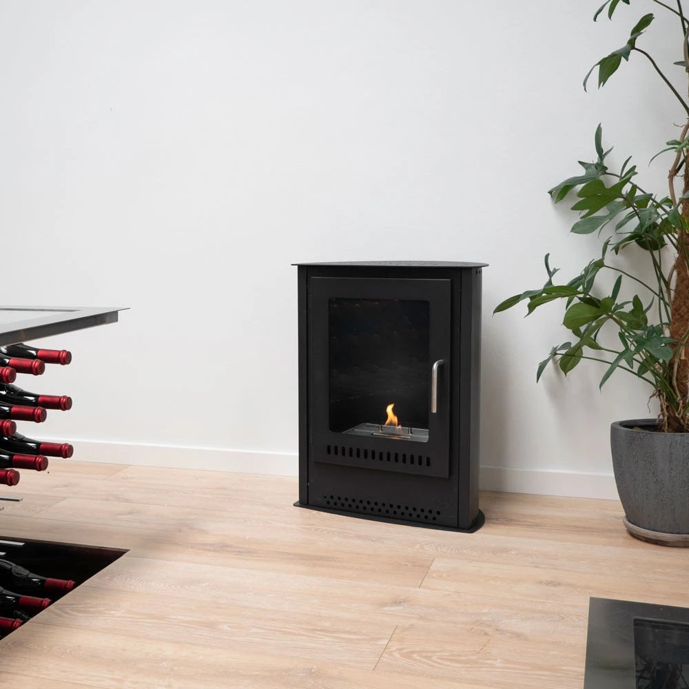 Carson - Small black bioethanol fireplace in wood stove style