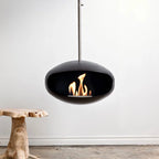 Ceiing-mounted bioethanol fireplace Cocoon Aeris Black with steel mounting rod