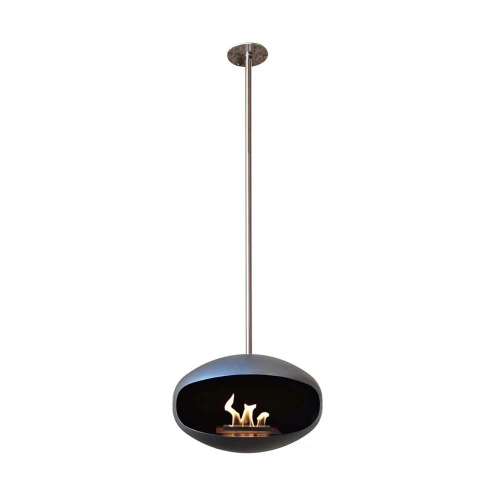 Ceiing-mounted bioethanol fireplace Cocoon Aeris Black with steel mounting rod