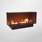 Foco Corner Left 1200 - Modern corner bioethanol fireplace with a sleek black frame and vibrant flames.