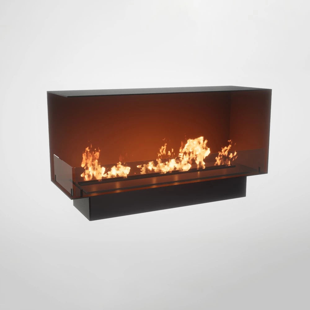 Foco Corner Left 1200 - Modern corner bioethanol fireplace with a sleek black frame and vibrant flames.