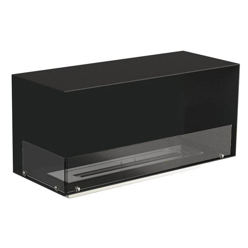 Foco Corner Left 1000 - Modern corner bioethanol fireplace with a sleek black frame and vibrant flames.