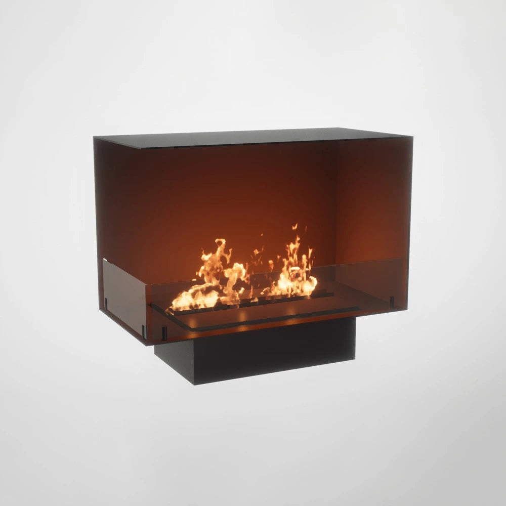 Foco Corner Left 800 - Modern left-sided corner bioethanol fireplace with sleek black design and tempered glass.