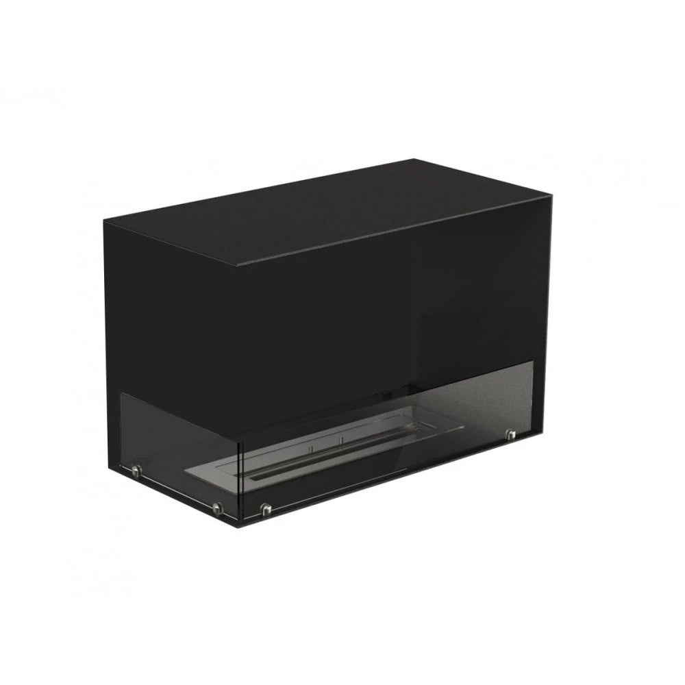 Foco Corner Left 800 - Modern left-sided corner bioethanol fireplace with sleek black design and tempered glass.