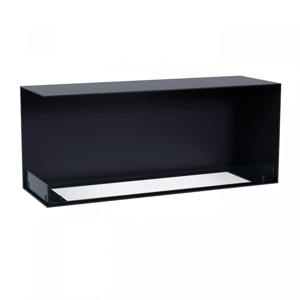 Foco Corner Left 1200 - Modern corner bioethanol fireplace with a sleek black frame and vibrant flames.