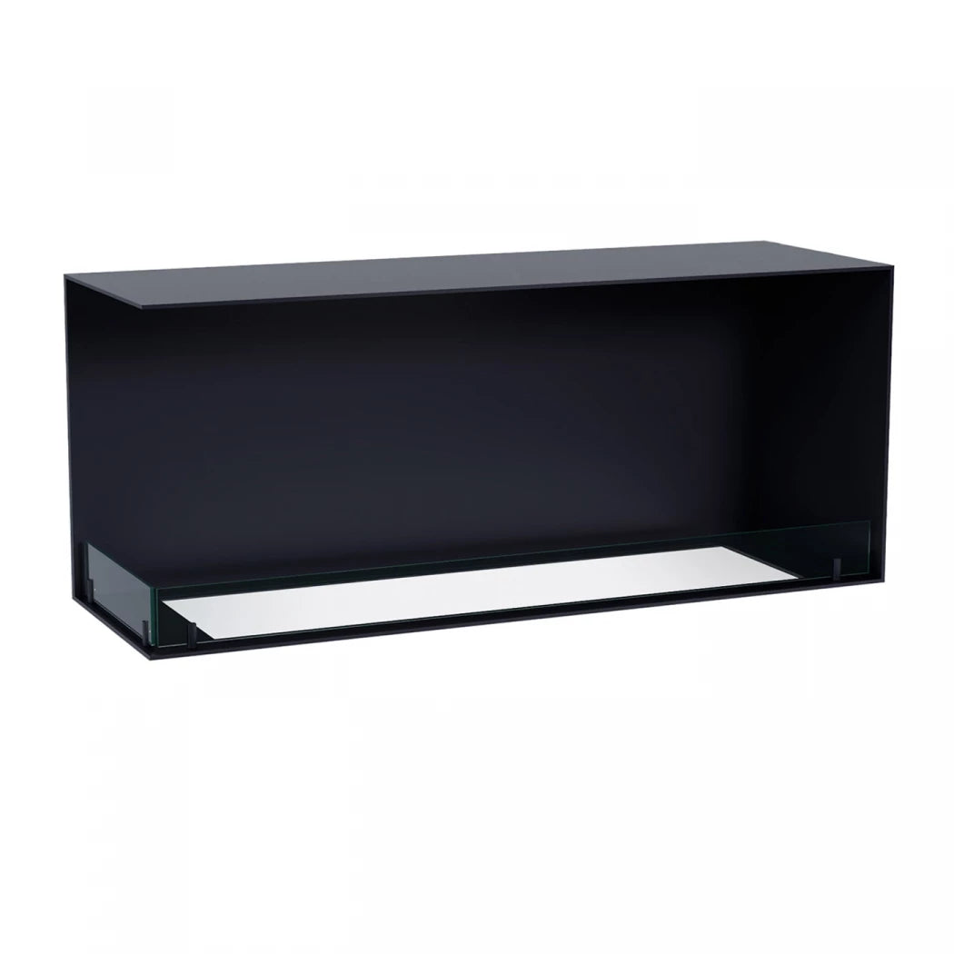 Foco Corner Left 1200 - Modern corner bioethanol fireplace with a sleek black frame and vibrant flames.