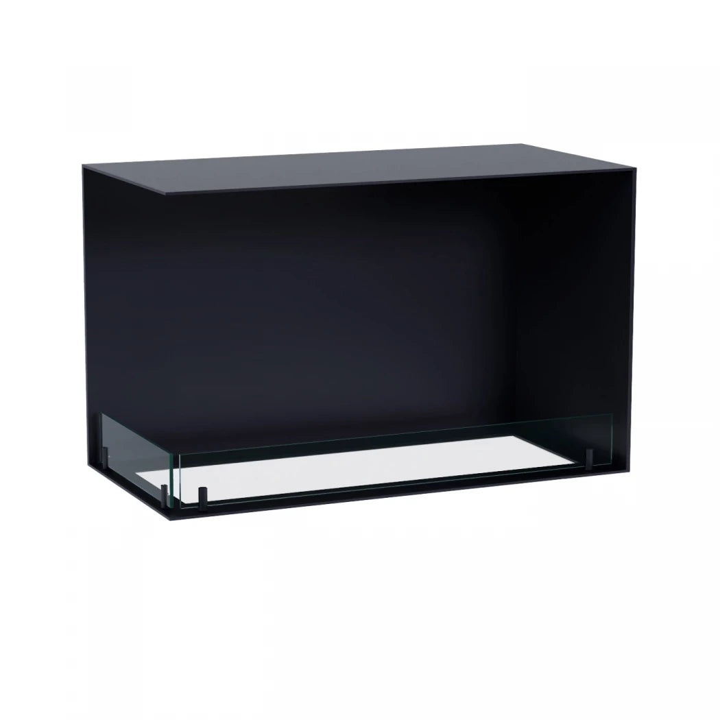 Foco Corner Left 800 - Modern left-sided corner bioethanol fireplace with sleek black design and tempered glass.