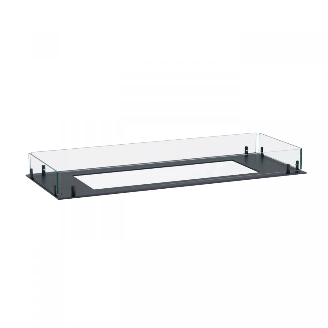 Foco Free 1000 – a sleek, 4-sided bioethanol fireplace with tempered glass panels and customisable burner options.
