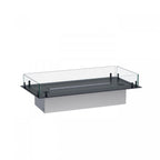 Foco Four 800 built-in bioethanol fireplace with black steel frame, tempered glass panels, and a vibrant flame display
