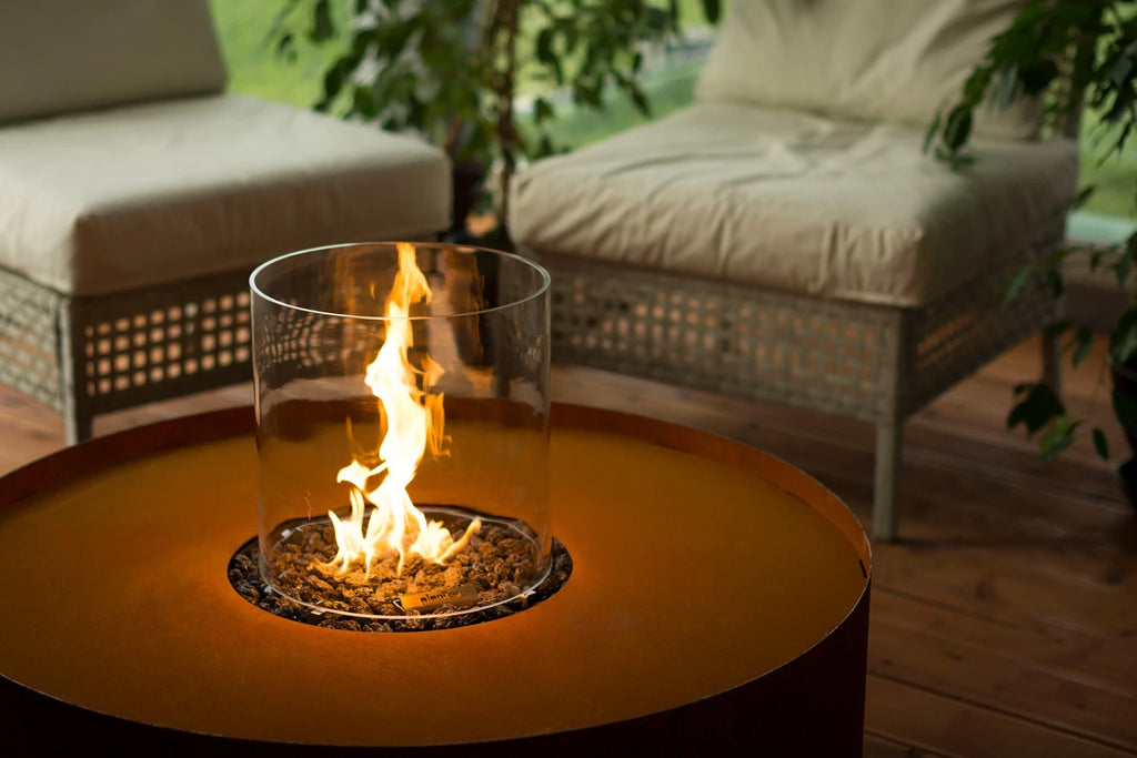 Fire pit Glass cylinder and installation