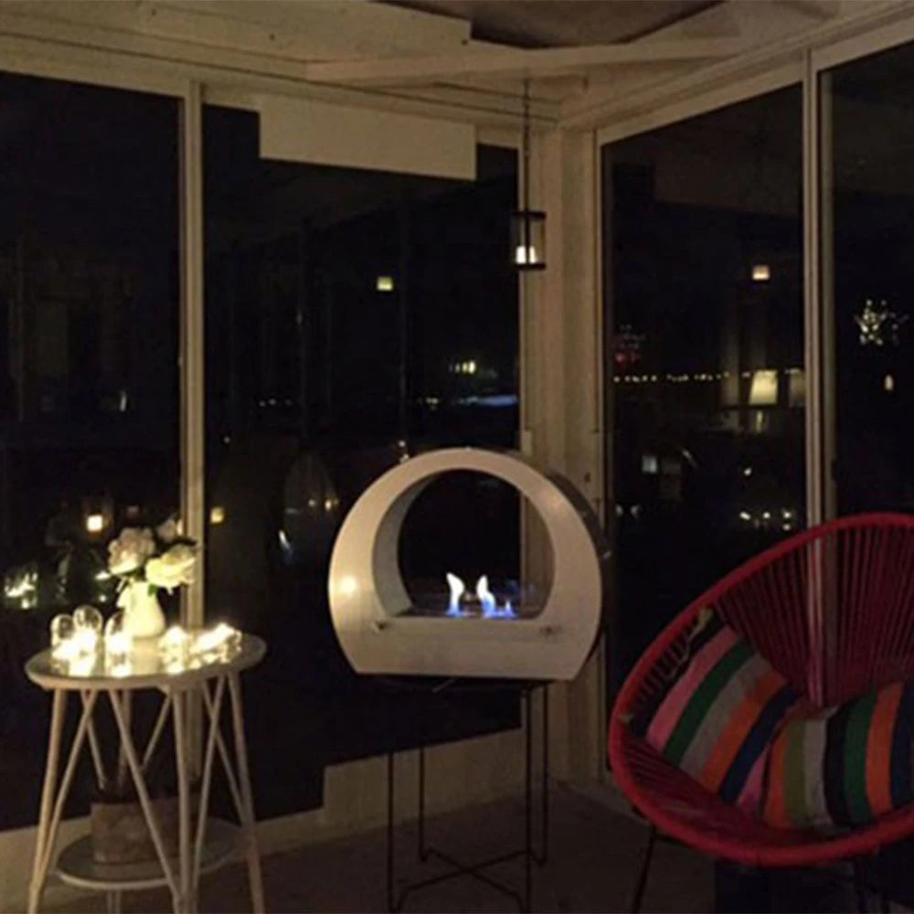 Floor Fireplace with Wide Arch in White
