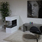 Three-sided freestanding bio ethanol fireplace in white