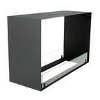 Foco Two 800 Medium built-in bioethanol fireplace with front and side flame view in black steel finish