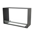 Foco Two 800 Medium built-in bioethanol fireplace with front and side flame view in black steel finish