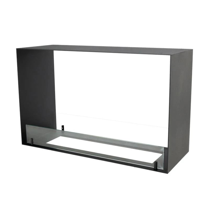 Foco Two 800 Medium built-in bioethanol fireplace with front and side flame view in black steel finish