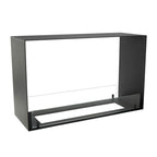 Foco Two 800 Medium built-in bioethanol fireplace with front and side flame view in black steel finish