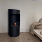 Montgomery Black open free-standing bioethanol fireplace in wood stove design