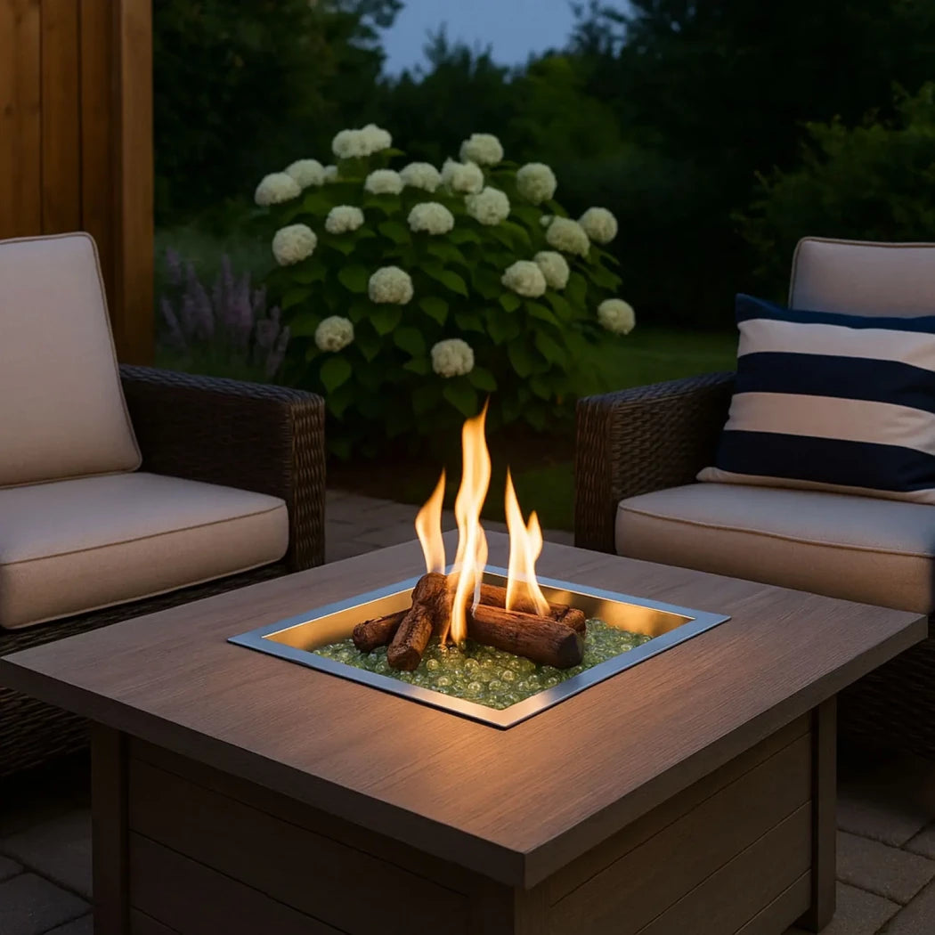 Built-in gas burner 40 cm in stainless steel for outdoor DIY fireplace.