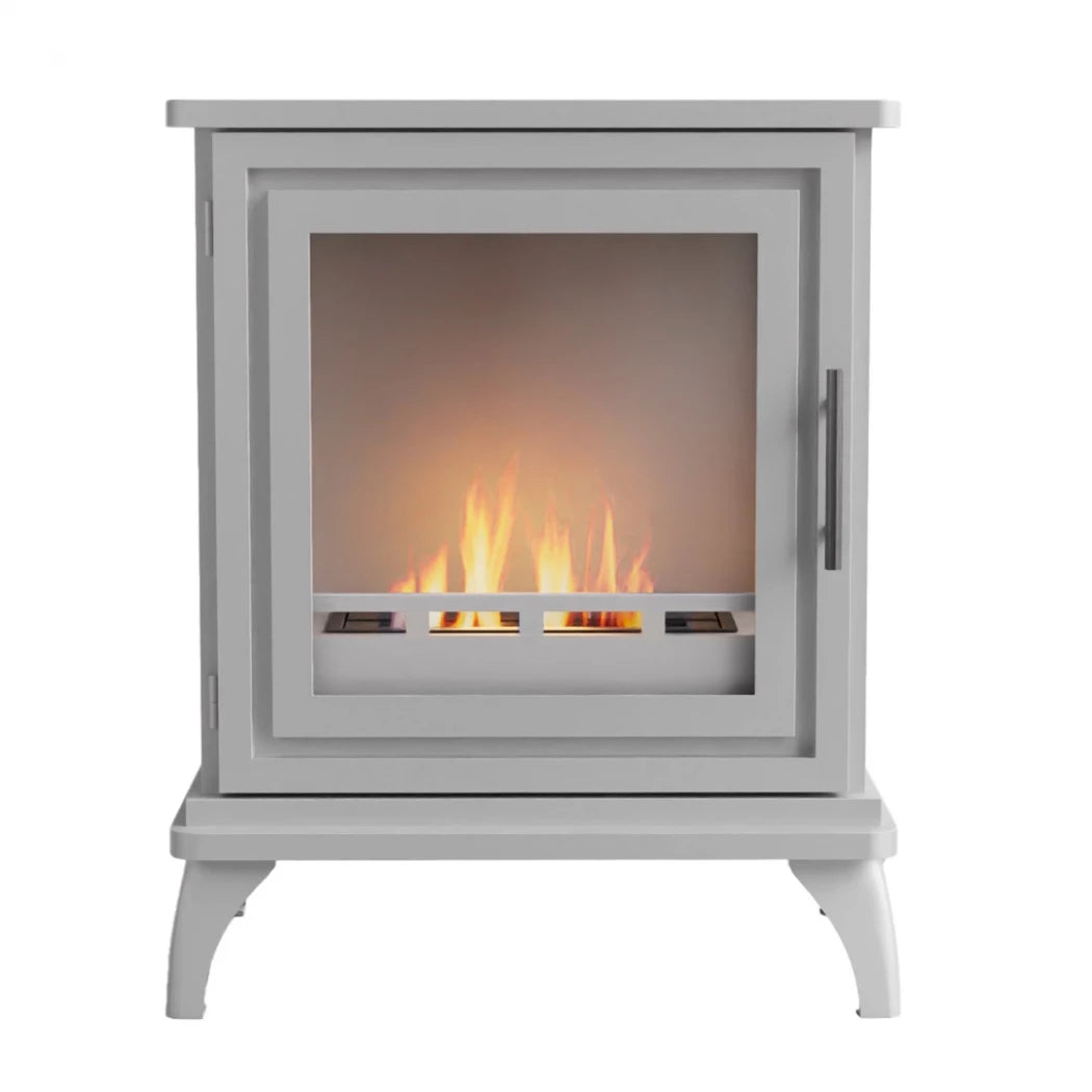 ScandiFlames Nashville - Freestanding bioethanol fireplace in wood burning stove design and white finish