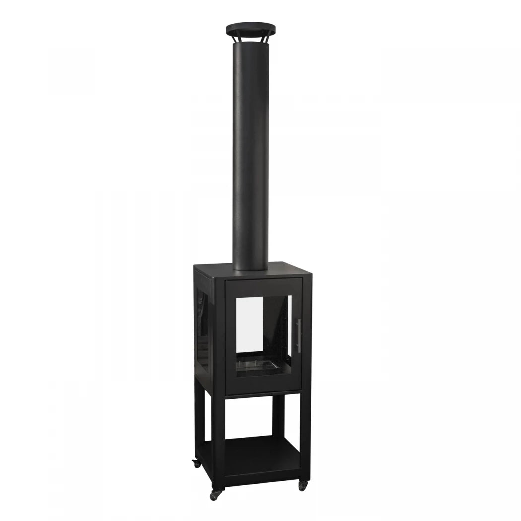 ScandiFlames Natura Garden Fireplace - Black Bioethanol Outdoor Heater with Glass Panels and Wheels